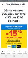 15 € de remise pour 150€ d'achat à 0 €