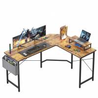 Bureau Gaming d'angle CubiCubi - 150 x 120 cm avec Support Écran, Sac de Rangement, Réversible, Marron Vintage (vendeur tiers) à 59.99 €