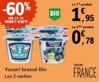 Lot de 8 Yaourts Brassés Bio Les 2 Vaches, Origine France à 2.73 €