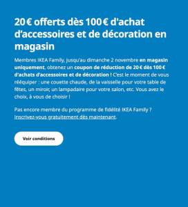 [IKEA Family] 20 € offerts dès 100 € d'achat d’accessoires et de décoration en magasin à 80 €
