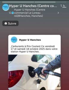 Carburant à prix coûtant - Hyper U de Hanches (28) à 0 €