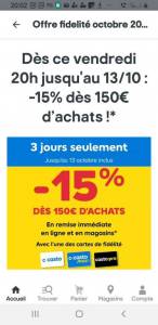 15 € de remise pour 150€ d'achat à 0 €