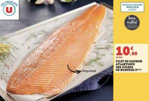 Filet de saumon Atlantique de Norvège - Dégraissé et sans arrêtes - Sans OGM - 1 KG à 10.9 €