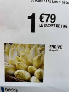 Endives 1kg origine France à 1.79 €