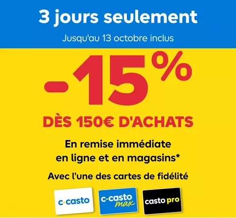 -15% dès 150€ d’achats à 0 €