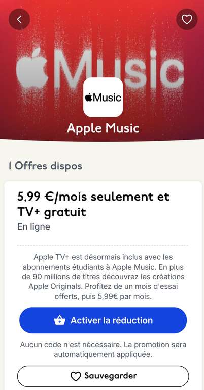 Music et Apple TV+ pour 5.99 pour les étudiants à 5.99 €