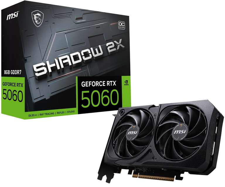 MSI GeForce RTX 5060 8G SHADOW 2X OC Graphics Card - 8GB GDDR7 (28Gbps/128-bit), PCIe 5.0 - HDMI 2.1b, 3 x DisplayPort 2.1b à 286.95 €