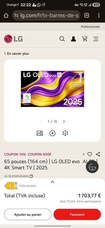 Lg G5 65 à 1698.78 €