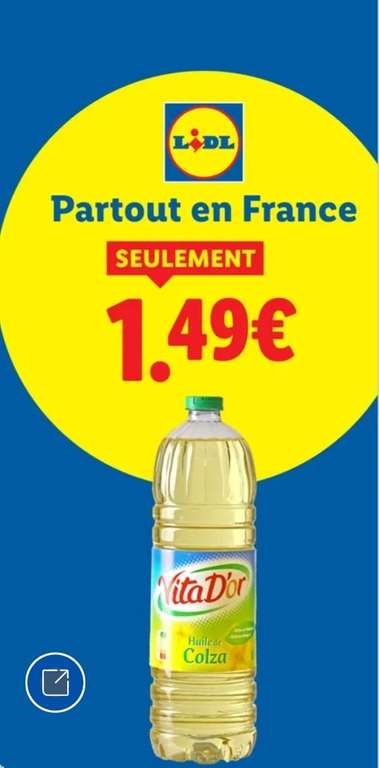 Huile de Colza Vita d'Or (1L) - Partout en France [Lidl] à 1.49 €