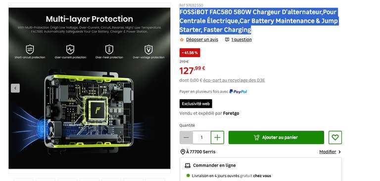 FOSSiBOT FAC580 580W Chargeur D'alternateur,Pour Centrale Électrique,Car Battery Maintenance & Jump Starter, Faster Charging à 127.99 €