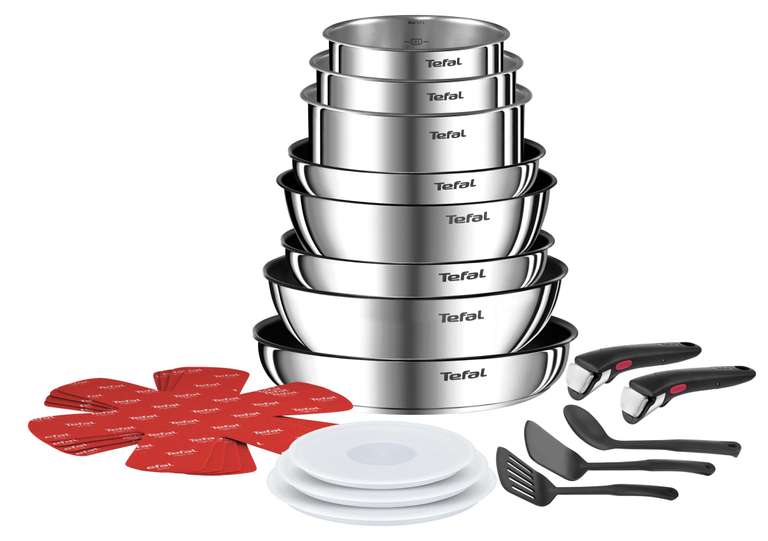 Batterie de cuisine 20 pièces Tefal Ingenio - Poêles, Casseroles, 2 poignées amovibles, Induction, L897SK04 à 129.99 €