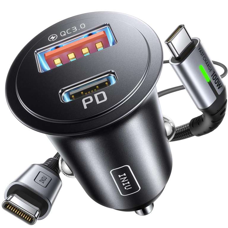 [Prime] Chargeur Allume Cigare INIU Charge Rapide 60W + Cable 1m (via coupon - Vendeur tiers) à 8.66 €