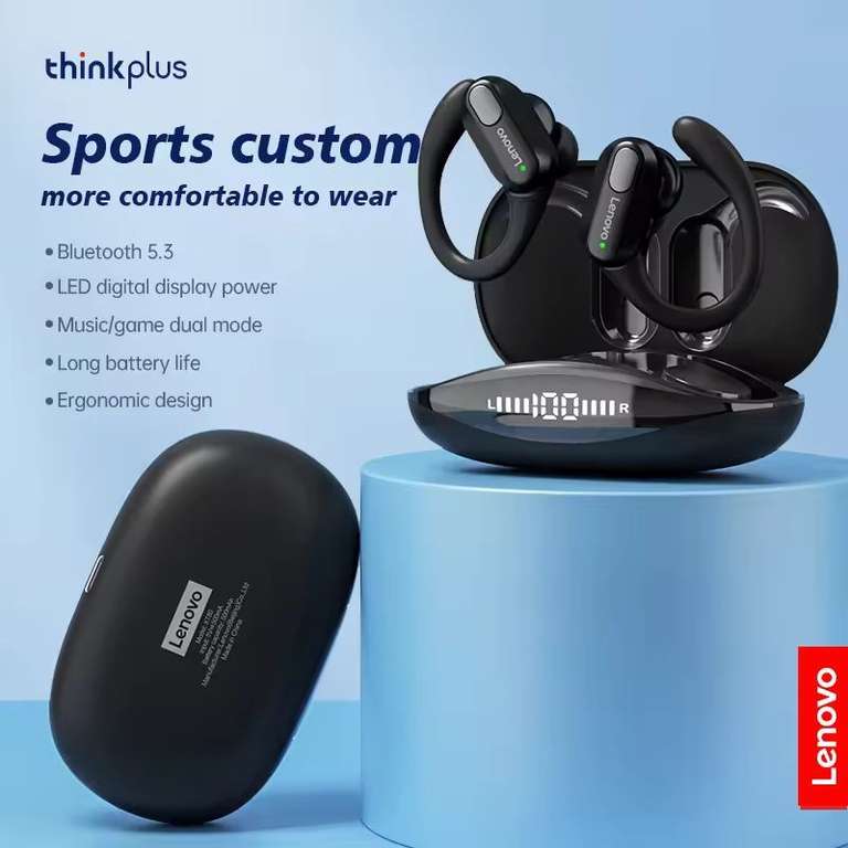 Écouteurs sans fil Lenovo XT80 originaux avec micros, affichage de puissance LED, son HiFi stéréo, Bluetooth 5.3 TWS. à 8.89 €