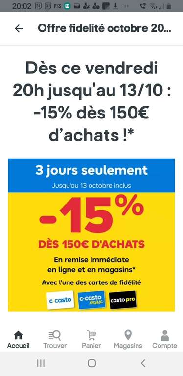 15 € de remise pour 150€ d'achat à 0 €