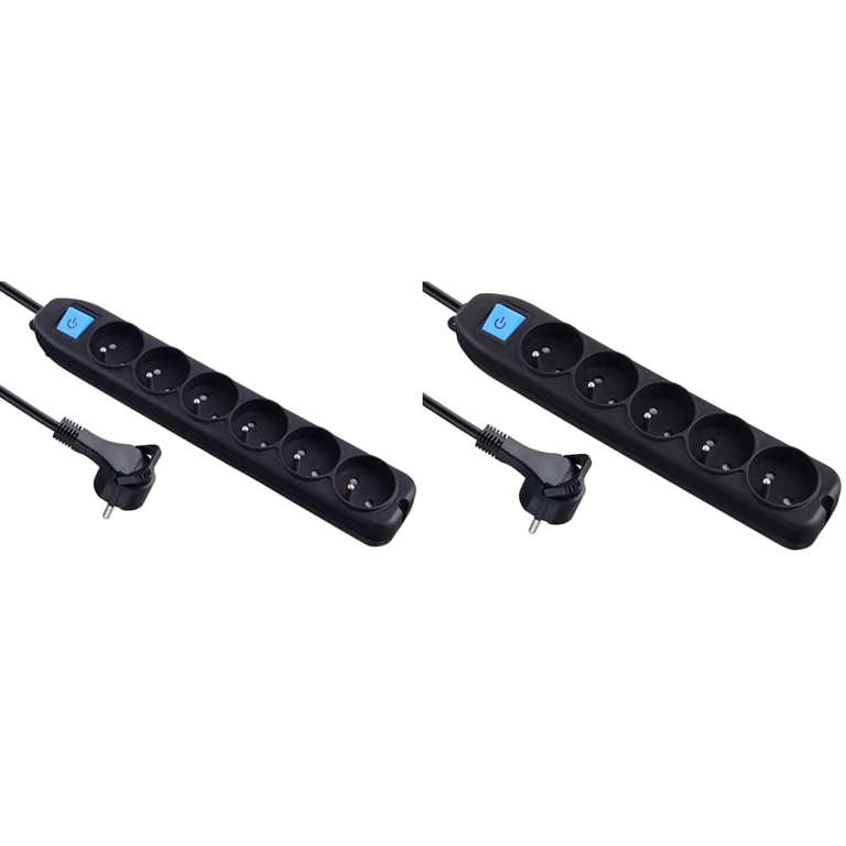Lot de 2 multiprises Electraline Interrupteur/fiche Plate 1,5 m Noir 5 et 6 prises à 13.96 €