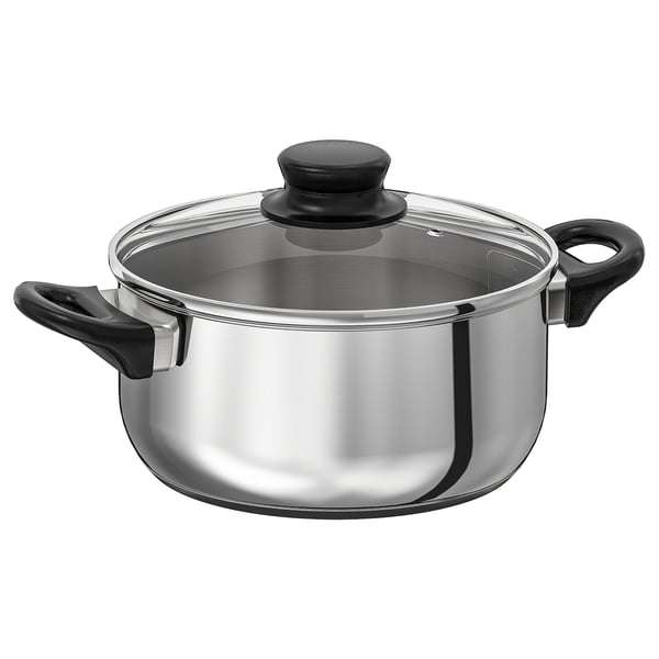 Faitout avec couvercle, verre/acier inoxydable à 6.99 €