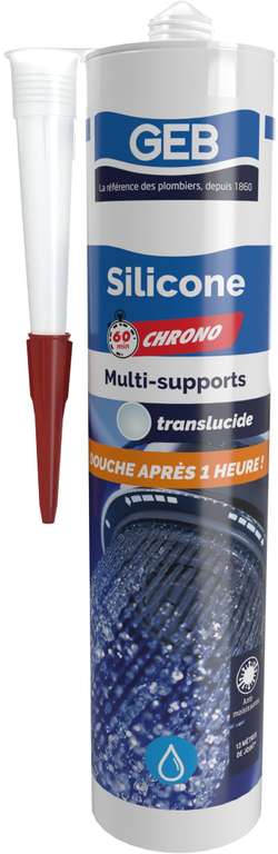 Silicone 60 Chrono GEB Mastic Multi-Supports - Sèchage Rapide, Remise en Eau après 1H,Translucide 280 ML (via prévoyez et economisez+coupon) à 6.74 €