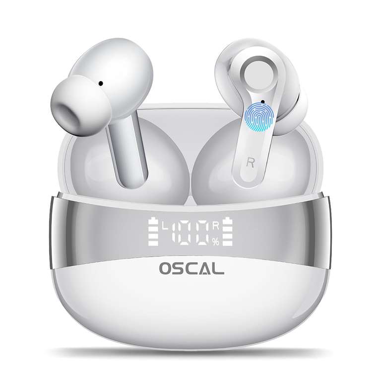 Écouteurs sans Fil, écouteurs Bluetooth 5.4 avec réduction de Bruit, Affichage LED, Charge Rapide USB-C, pour Android et iOS, Blanc à 14.99 €