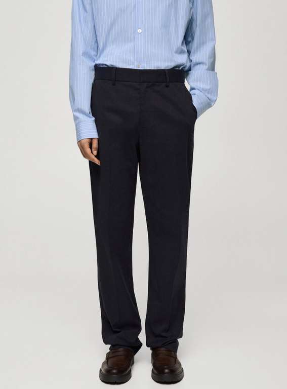 Pantalon Regular Fit Mango Tencel - Bleu Marine Foncé ou Marron Moyen, Tailles 38 à 46 à 13.99 €