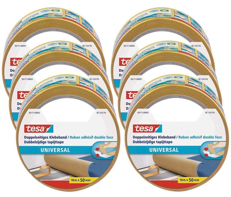 Lot de 6 rouleaux de rubans adhésif double face universel Tesa - 10 m x 50 mm à 12.74 €