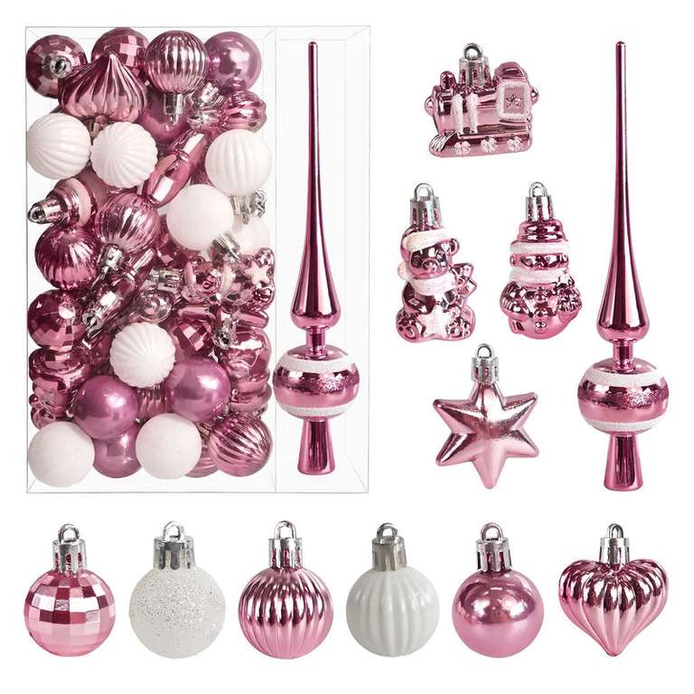 Lot de 34 Boules de Noël Boules de Noël Or Rose Plastique Incassable à 4.99 €