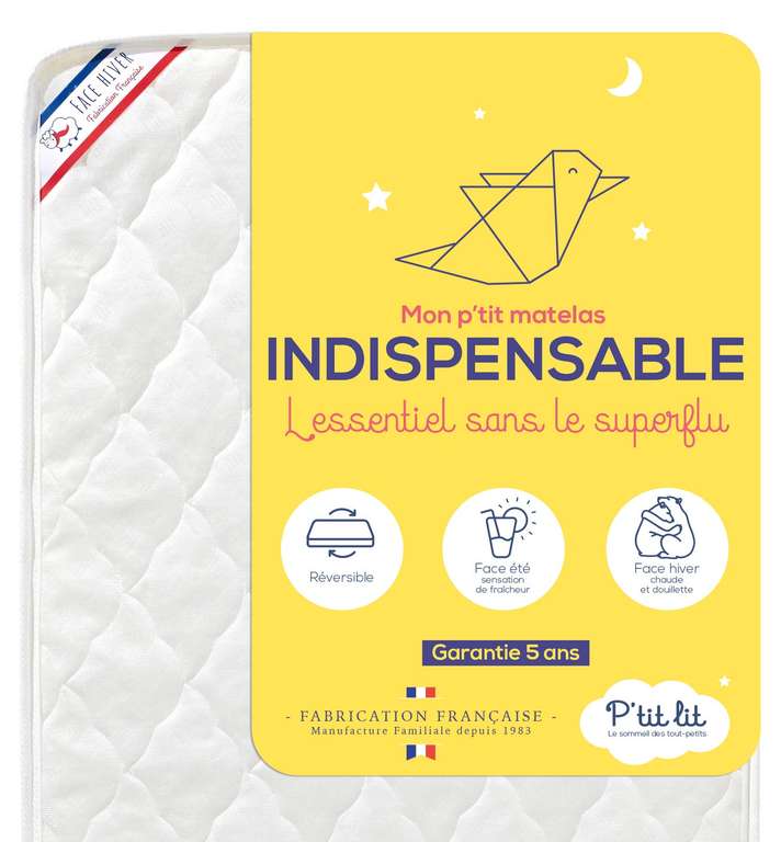 Matelas Enfant/Bébé P'TIT LIT 70x140 cm - Climatisé : 1 Face Été / 1 Face Hiver à 28.43 €