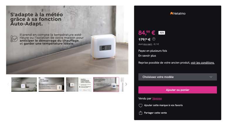 Thermostat Netatmo / Tête thermostatique Netatmo à 84.99 €