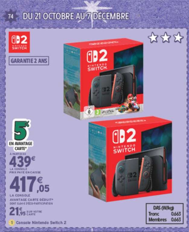 Nintendo switch 2 à 417.05 €