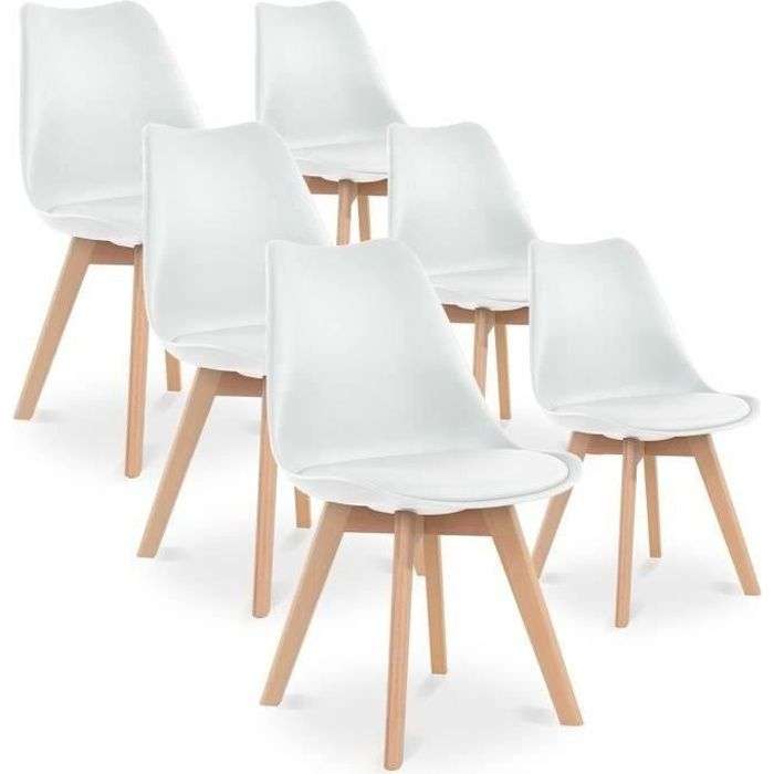 Chaises CATHERINA – Scandinave, bois, blanc (Lot de 6) à 94.99 €