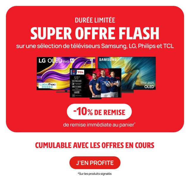10% de réduction sur une sélection de téléviseurs TCL, Philips, LG et Samsung à 0 €