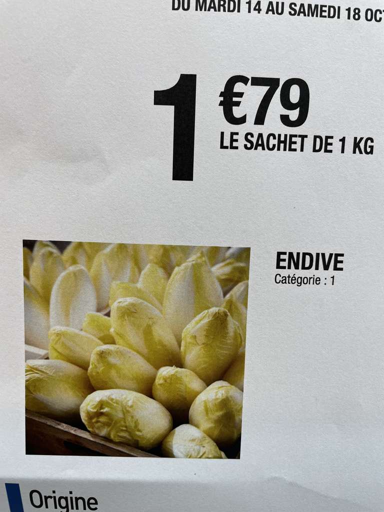 Endives 1kg origine France à 1.79 €