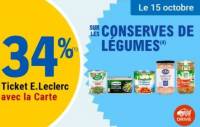 34% en ticket Leclerc sur les conserves de légumes à 0 €