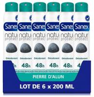 Lot 6 deodorants Sanex spray Natur Protect Pierre d’Alun Extra Efficacy 48 h - 6 x 200 ml (via prévoyez economisez et coupon) à 10.11 €