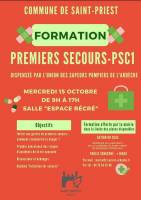 Formation PSC1 gratuite pour les habitants à partir de 18 ans - Saint-Priest (07) à 0 €
