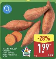 Patates douces - Origine France, catégorie 1, calibre 300/600 g à 1.99 €