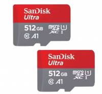 Lot de 2 Cartes MicroSDXC SanDisk Ultra 512 Go - UHS-I, avec Adaptateur SD et jusqu'à 150 Mo/s, A1 UHS-I Class 10 U1 à 48 €