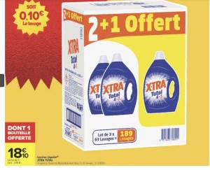 Lessive liquide Total 4+1 X-TRA le lot de 2 bouteilles + 1 offerte à 18.1 €