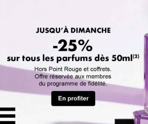 25% de réduction sur tous les parfums dès 50ml à 0 €