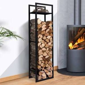 Range bûches vertical acier noir avec étagère H.170 CM pour cheminée à 29.99 €