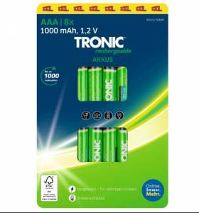 8 Piles AA ou AAA TRONIC Accu Ni-MH Ready 2 Use, 1,2 V à 6.99 €