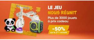 50% de Réduction sur le 2ème jouet acheté sur une sélection d'articles à 0 €