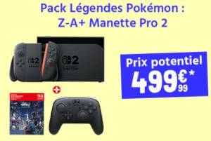 Pack Switch 2 Légendes Pokémon Z/A + (Donkey Kong ou Manette Switch Pro 2) à 499.99 €