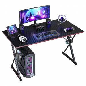 Bureau Gaming 100x50cm CubiCubi - Pieds en X,Crochet pour Casque, Fibre de Carbone Noire à 39.99 €