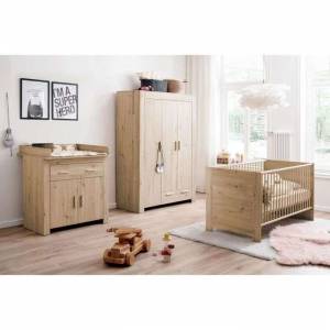 Chambre bébé Trio Trend Team - Lit 70 x 140 cm + Commode à langer + Armoire AHOI - Chêne à 579.99 €