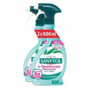 Lot de 2 Spray 500ml de Désinfectant Nettoyant Multi-Usages Sanytol - Parfum Eucalyptus, sans Javel, Testé Dermatologiquement à 2.46 €