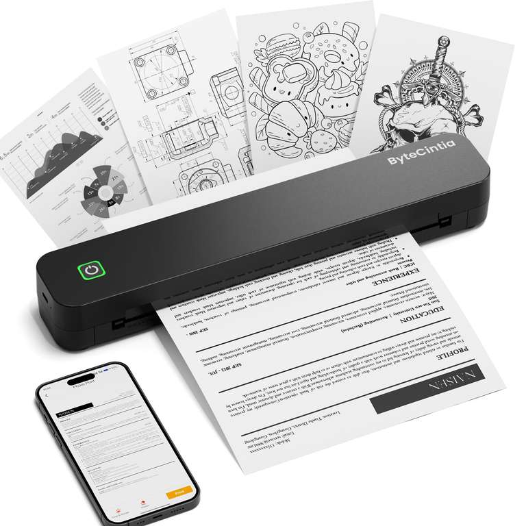 Mini Imprimante Thermique sans fil ByteCintia C80 - A4, Bluetooth, pour Android et iOS (Vendeur tiers - via coupon) à 55.99 €