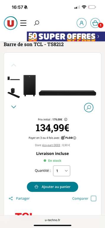 Barre de son TCL à 134.99 €