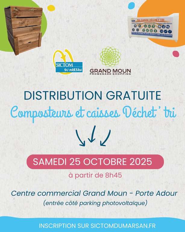 [Sur réservation] Distribution gratuite de composteur en bois - Centre Commercial Grand Moun (40) à 0 €
