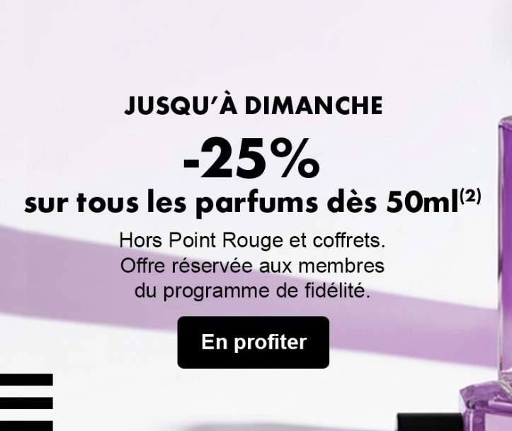 25% de réduction sur tous les parfums dès 50ml à 0 €
