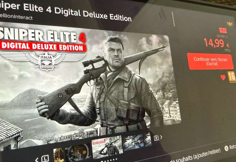 [Via eShop Console] Sniper Elite 4 Digital Deluxe Edition sur Nintendo Switch 1 et 2 (Dématérialisé) à 14.99 €